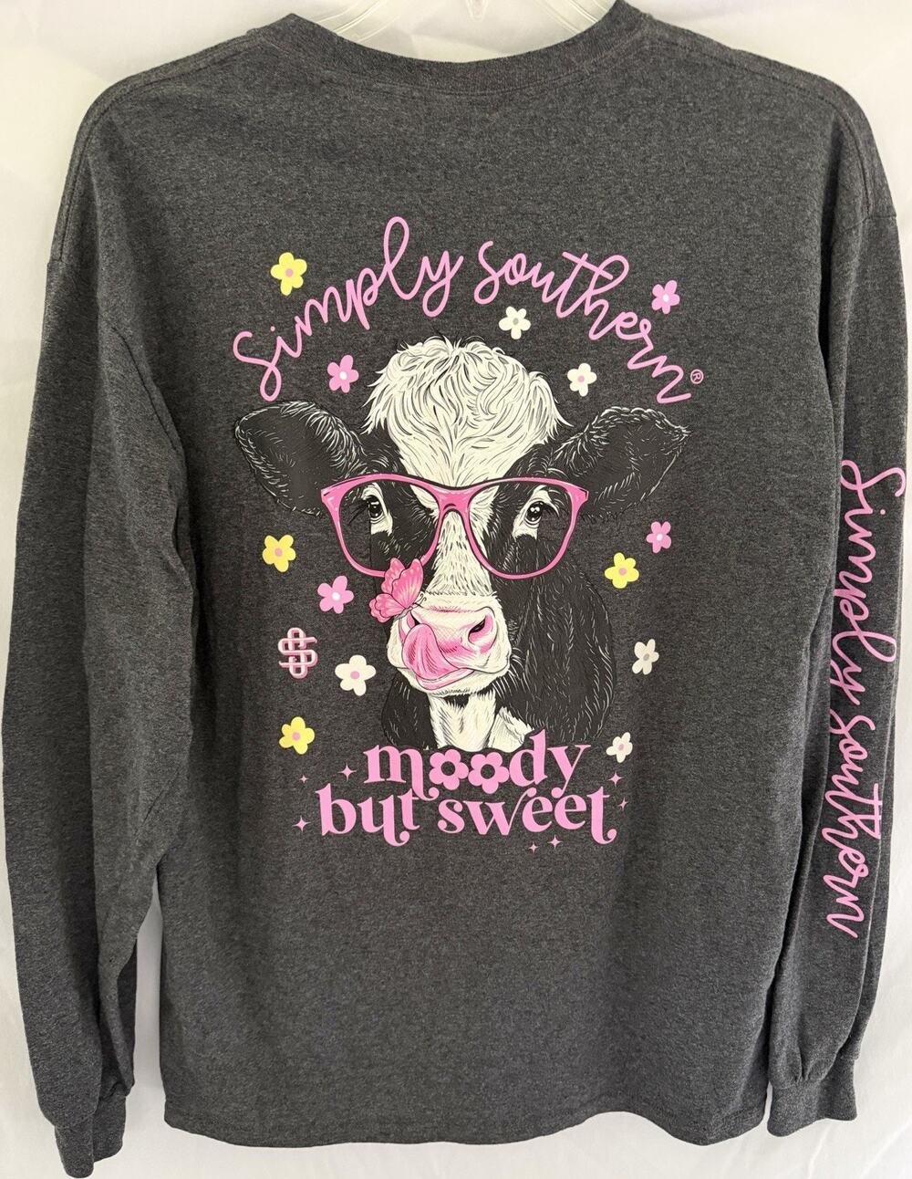 Simply Southern Womens L Charcoal Graphic Long Sleeve Tee Back Logo Cottagecore
